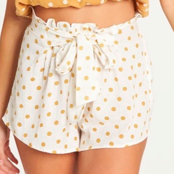 Billabong Pants - Billabong Cream High Waisted Flowy Beach Shorts S Gold Polka Dots
